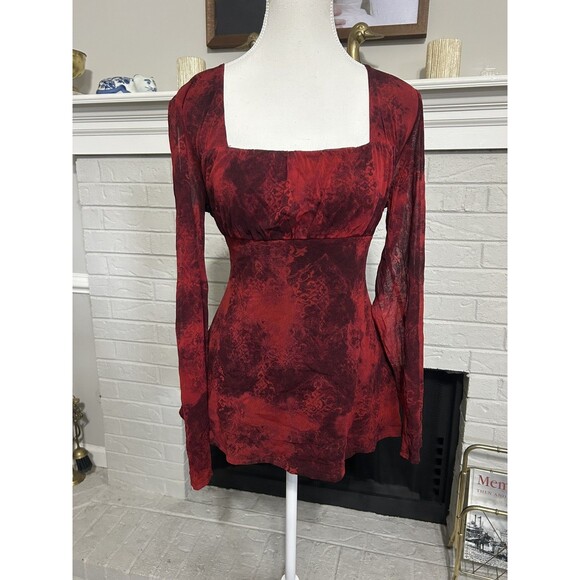 Inc Y2K Babydoll Fairy Grunge Smocked Sheer Flowy Top Sz XL Paisley Long Sleeve - Picture 1 of 5